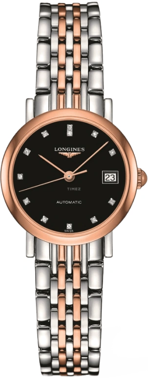 Longines,Elegant 25.50mm,25.50mm,Stainless Steel,Black,Automatic,Date,40hours,L4,L4.309.5.57.7