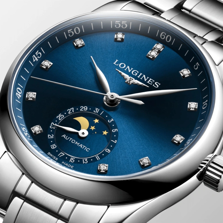 Longines,Master 34mm,34mm,Stainless Steel,Blue,Automatic,Moonphase,Date,L2,L2.409.4.97.6