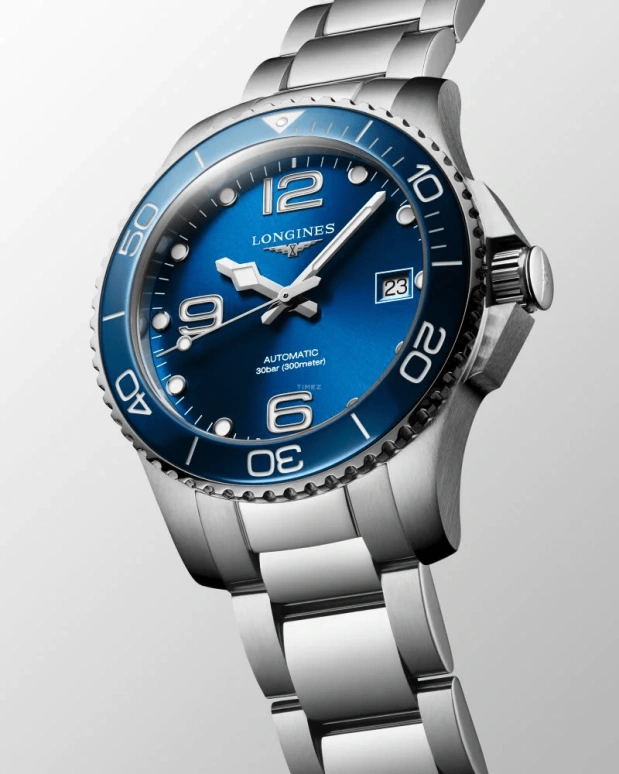 Longines,HydroConquest 39mm,39mm,Ceramic,Stainless Steel,Blue,Automatic,Date,64hours,L3,L3.780.4.96.6