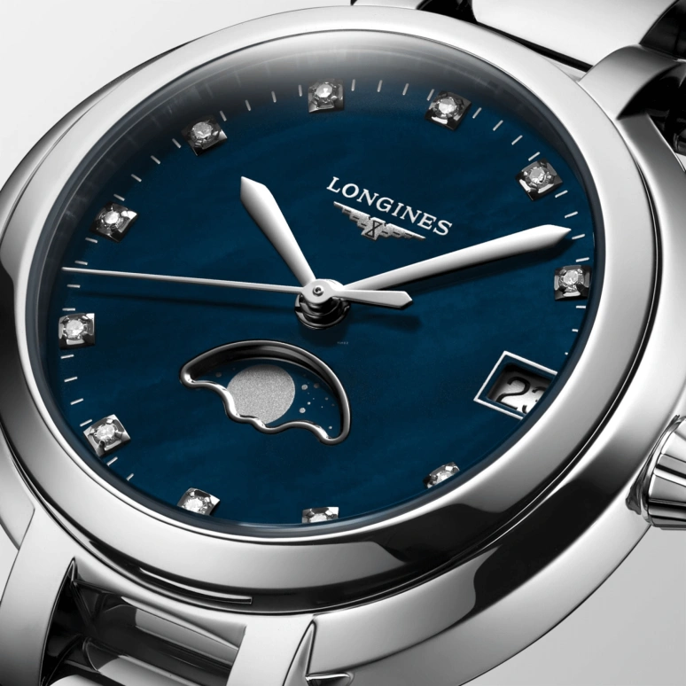 Longines,PrimaLuna 30.50mm,30.50mm,Stainless Steel,Blue,Quartz,Moonphase,Date,L8,L8.115.4.98.6