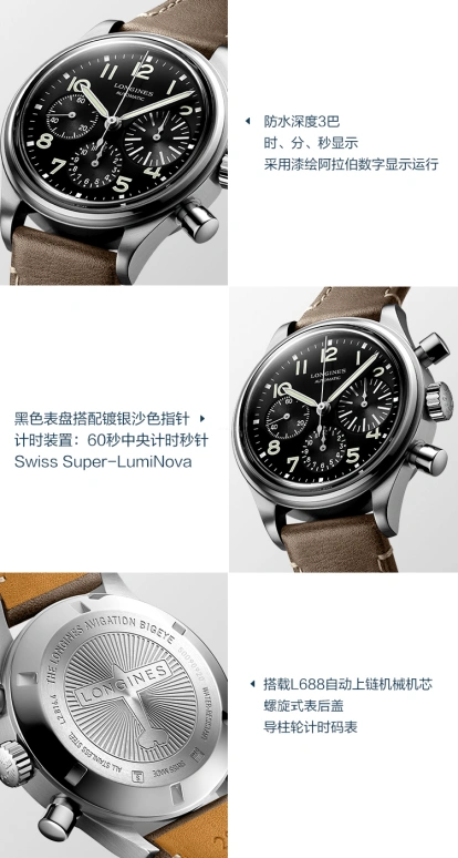 Longines,Heritage Classic 41mm,41mm,Stainless Steel,Black,Automatic,Chronograph,Day,Column Wheel,L2,L2.816.4.53.2
