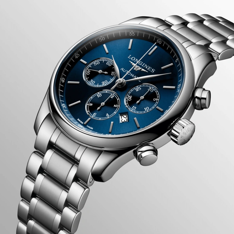 Longines,Master 44mm,44mm,Stainless Steel,Blue,Automatic,Chronograph,Day,Column Wheel,L2,L2.859.4.92.6
