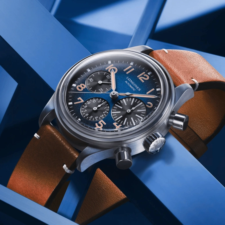 Longines,Heritage Classic 41mm,41mm,Titanium,Blue,Automatic,Chronograph,Day,Column Wheel,L2,L2.816.1.93.2
