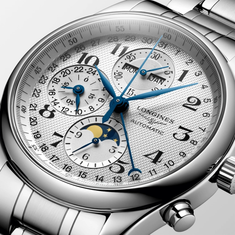 Longines,Master 42mm,42mm,Stainless Steel,Silver,Automatic,Chronograph,Moonphase,Month,Date,42hours,In-house Caliber,L2,L2.773.4.78.6