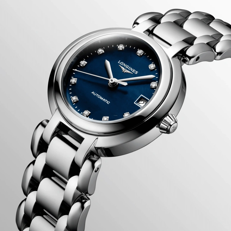 Longines,PrimaLuna 26.50mm,26.50mm,Stainless Steel,Blue,Automatic,Date,40hours,L8,L8.111.4.98.6
