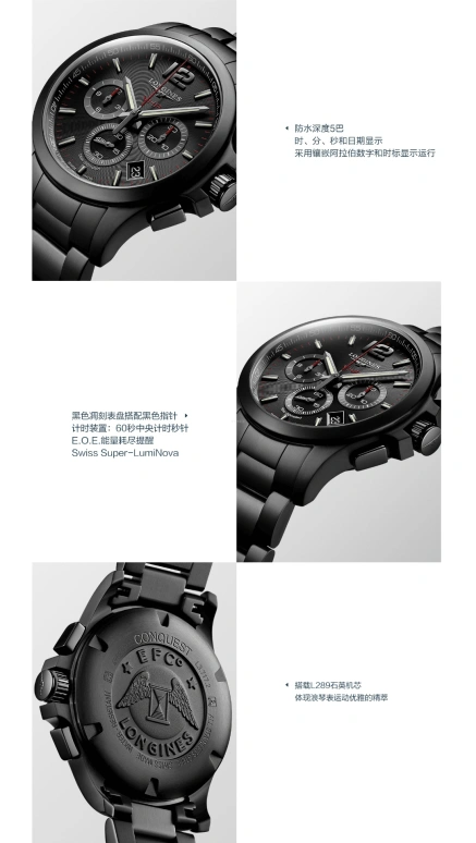 Longines,Conquest V.H.P. 42mm,42mm,Stainless Steel,Black,Quartz,Chronograph,Date,L3,L3.717.2.56.6