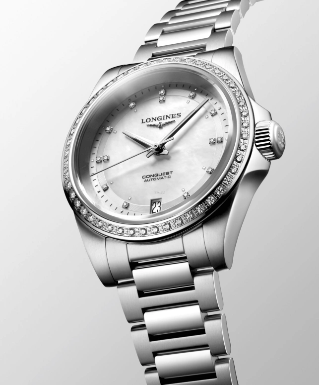 Longines,Conquest 34mm,34mm,Stainless Steel,White,Automatic,Day,72hours,L3,L3.430.0.87.6