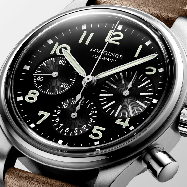 Longines,Heritage Classic 41mm,41mm,Stainless Steel,Black,Automatic,Chronograph,Day,Column Wheel,L2,L2.816.4.53.2