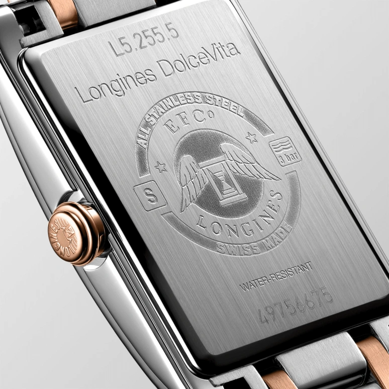 Longines,DolceVita 20.80mm,20.80mm,Pink Gold,Stainless Steel,White,Quartz,Day,26280hours,L5,L5.255.5.75.7