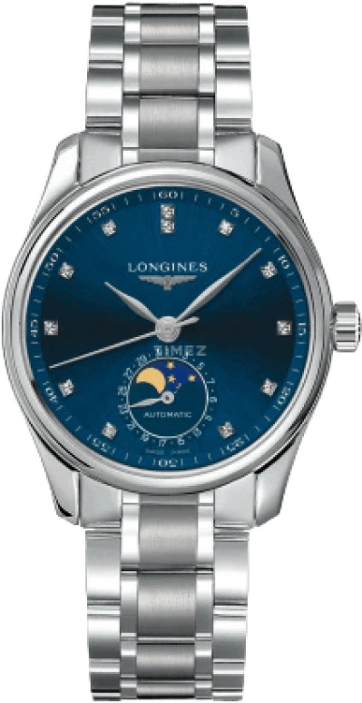 Longines,Master 34mm,34mm,Stainless Steel,Blue,Automatic,Moonphase,Date,L2,L2.409.4.97.6