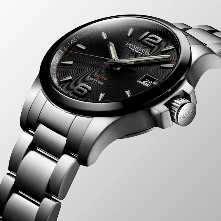 Longines,Conquest V.H.P. 41mm,41mm,Ceramic,Stainless Steel,Black,Quartz,Date,In-house Caliber,L3,L3.719.4.56.6
