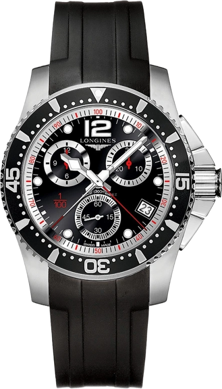 Longines,HydroConquest 41mm,41mm,Stainless Steel,Black,Quartz,Chronograph,Date,Rattrapante,L3,L3.743.4.56.2