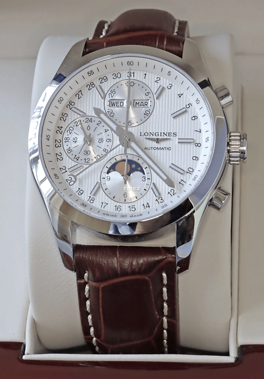 Longines,Conquest Classic 42mm,42mm,Stainless Steel,Silver,Automatic,Chronograph,Moonphase,Month,Date,Round,L2,L2.798.4.72.3