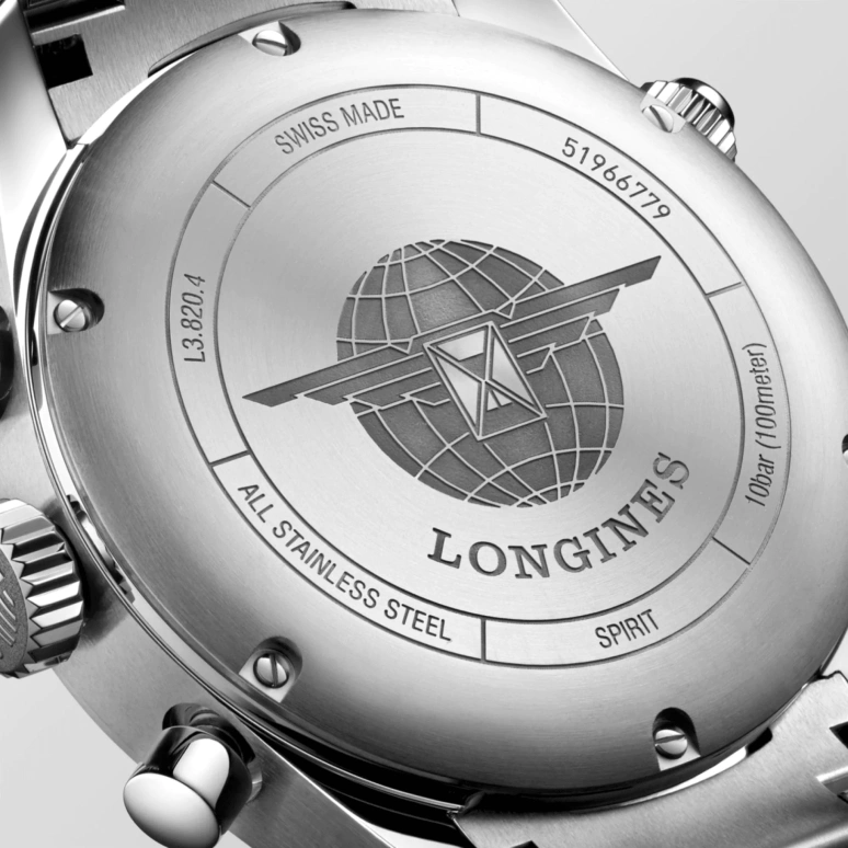 Longines,Spirit 42mm,42mm,Stainless Steel,Blue,Automatic,Chronograph,Date,Column Wheel,L3,L3.820.4.93.6
