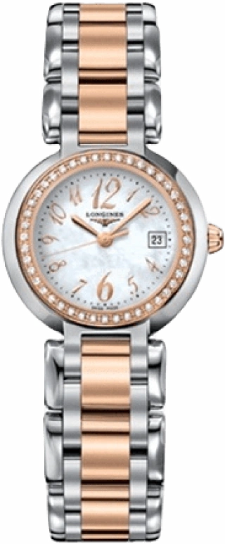 Longines,PrimaLuna 26.50mm,26.50mm,Pink Gold,Stainless Steel,Quartz,Date,26280hours,L8,L8.110.5.88.6