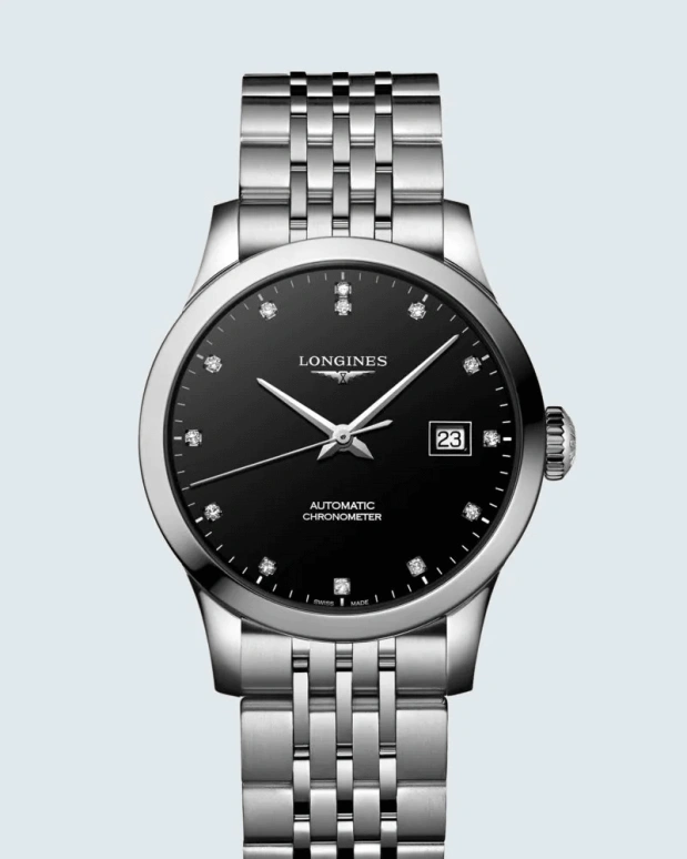 Longines,Record 30mm,30mm,Stainless Steel,Black,Automatic,Date,40hours,L2,L2.321.4.57.6