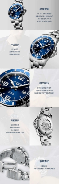 Longines,HydroConquest 41mm,41mm,Stainless Steel,Blue,Automatic,Date,65hours,L3,L3.742.4.96.6