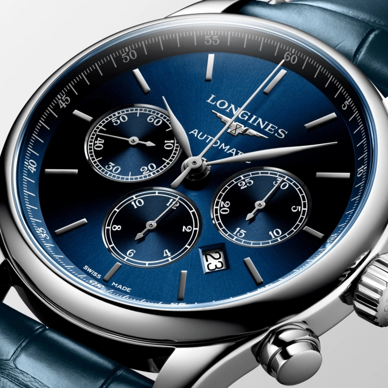 Longines,Master 44mm,44mm,Stainless Steel,Blue,Automatic,Chronograph,Day,Column Wheel,L2,L2.859.4.92.0