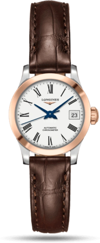 Longines,Record 26mm,26mm,Pink Gold,Stainless Steel,White,Automatic,Date,40hours,L2,L2.320.5.11.2