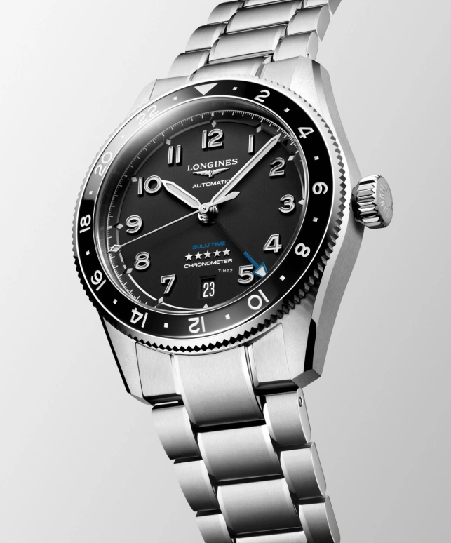 Longines,Spirit 39mm,39mm,Stainless Steel,Black,Automatic,Day,Dule Time,L3,L3.802.4.53.6