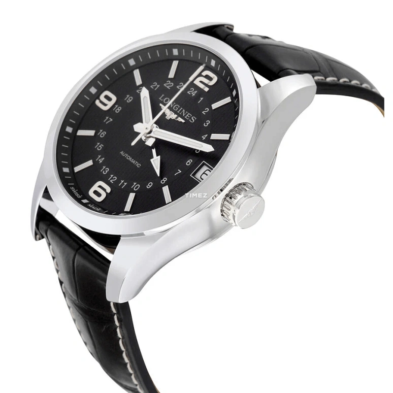 Longines,Conquest Classic 42mm,42mm,Stainless Steel,Black,Automatic,Day,Dule Time,GMT,L2,L2.799.4.56.3