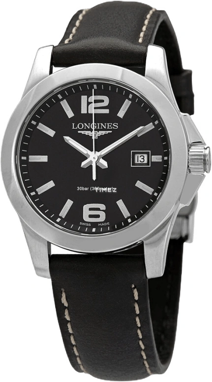 Longines,Conquest 29.50mm,29.50mm,Stainless Steel,Black,Quartz,Day,In-house Caliber,L3,L3.376.4.58.3