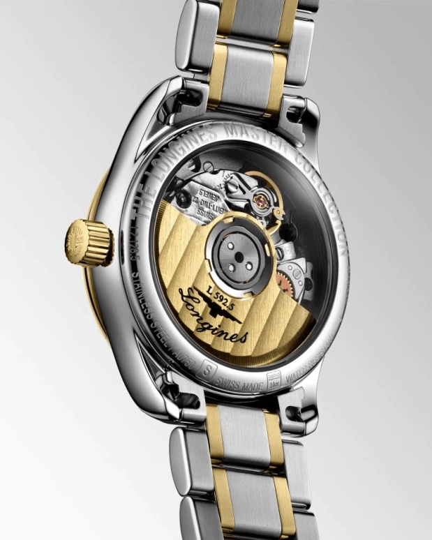 Longines,Master 25.50mm,25.50mm,Yellow Gold,Stainless Steel,Champagne,Automatic,Date,40hours,L2,L2.128.5.37.7