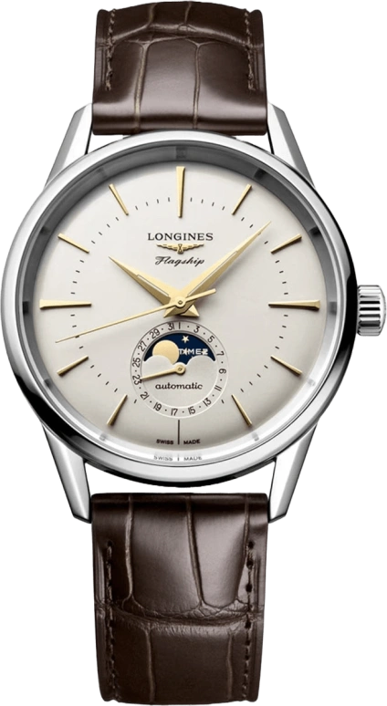 Longines,Flagship 38.50mm,38.50mm,Stainless Steel,Silver,Automatic,Moonphase,Day,L4,L4.815.4.78.2