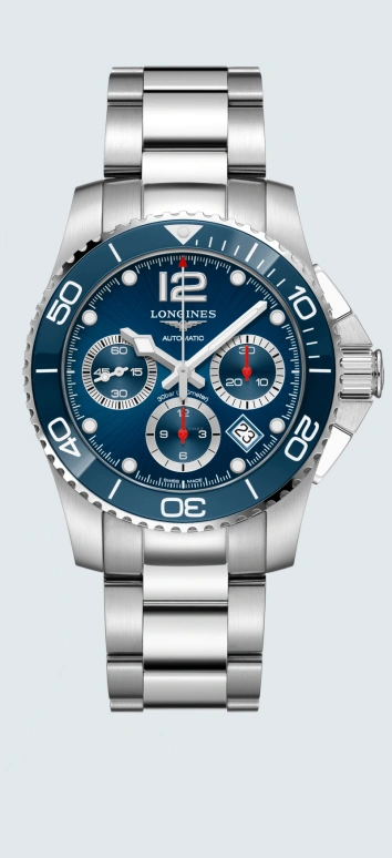 Longines,HydroConquest 41mm,41mm,Stainless Steel,Blue,Automatic,Chronograph,Moonphase,Date,Column Wheel,54hours,In-house Caliber,L3,L3.783.4.96.6