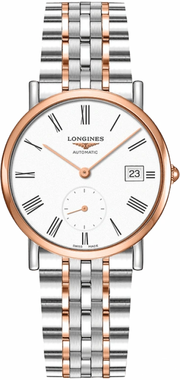 Longines,Elegant 34.50mm,34.50mm,Pink Gold,Stainless Steel,White,Automatic,Day,72hours,L4,L4.312.5.11.7