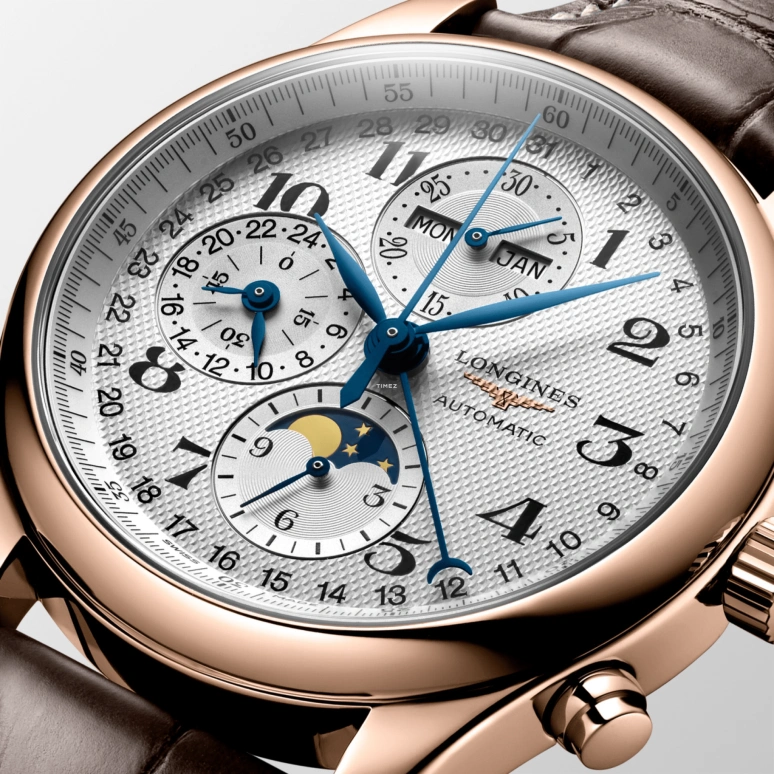 Longines,Master 42mm,42mm,Rose Gold,Silver,Automatic,Chronograph,Moonphase,Month,Date,66hours,In-house Caliber,L2,L2.773.8.78.3