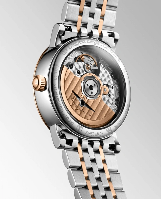Longines,Elegant 34.50mm,34.50mm,Pink Gold,Stainless Steel,White,Automatic,Day,72hours,L4,L4.312.5.11.7