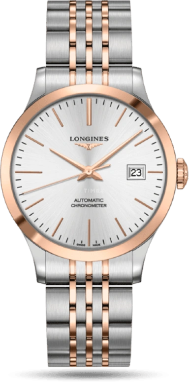 Longines,Record 38.50mm,38.50mm,Pink Gold,Stainless Steel,Silver,Automatic,Date,64hours,L2,L2.820.5.72.7