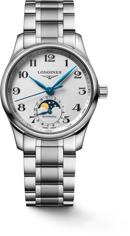 Longines,Master 34mm,34mm,Stainless Steel,Silver,Automatic,Moonphase,Date,L2,L2.409.4.78.6