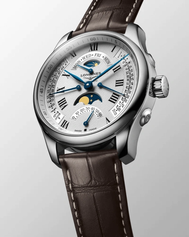 Longines,Master 44mm,44mm,Stainless Steel,Silver,Automatic,Moonphase,Date,Power Reserve Indicator,Flyback,48hours,In-house Caliber,L2,L2.739.4.71.3