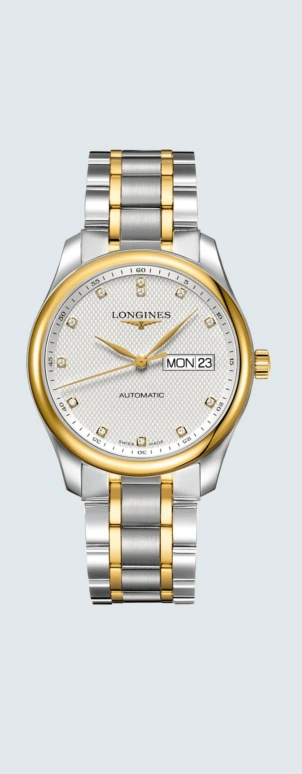 Longines,Master 38.50mm,38.50mm,Yellow Gold,Stainless Steel,Silver,Automatic,Date,Day,L2,L2.755.5.77.7