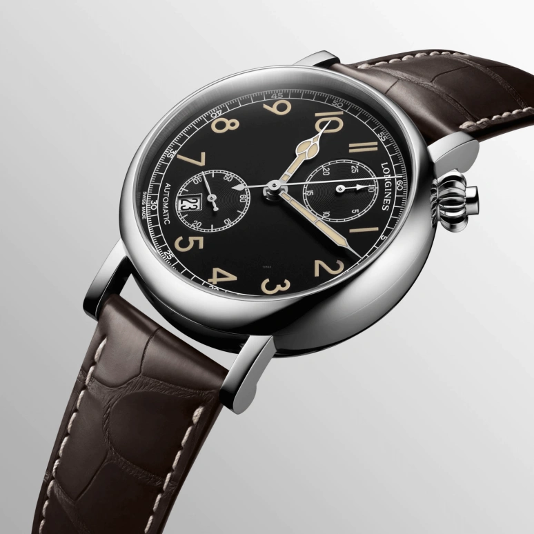 Longines,Heritage Classic 41mm,41mm,Stainless Steel,Black,Automatic,Chronograph,Monopoussoir,Date,Power Reserve Indicator,54hours,In-house Caliber,L2,L2.812.4.53.2