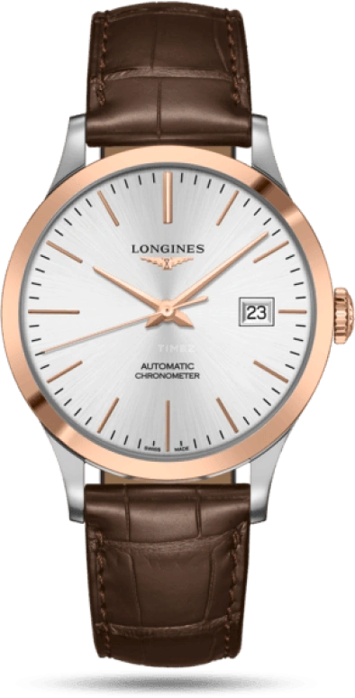 Longines,Record 40mm,40mm,Pink Gold,Stainless Steel,Silver,Automatic,Date,64hours,L2,L2.821.5.72.2