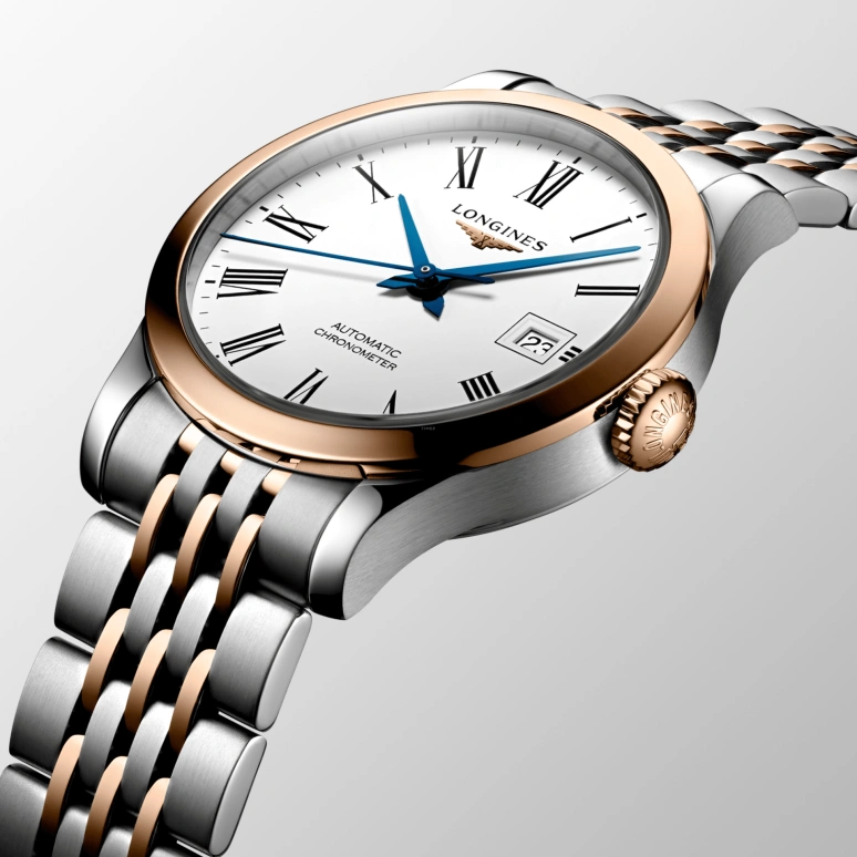 Longines,Record 30mm,30mm,Pink Gold,Stainless Steel,White,Automatic,Date,40hours,L2,L2.321.5.11.7