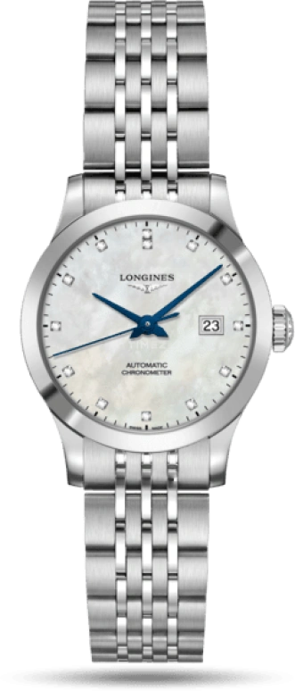 Longines,Record 30mm,30mm,Stainless Steel,White,Automatic,Date,40hours,L2,L2.321.4.87.6