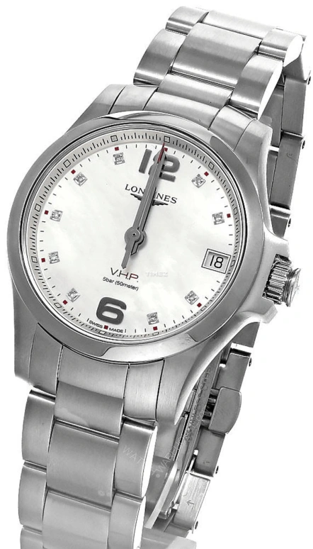Longines,Conquest V.H.P. 36mm,36mm,Stainless Steel,White,Quartz,Day,In-house Caliber,L3,L3.316.4.87.6