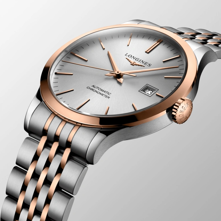 Longines,Record 40mm,40mm,Pink Gold,Stainless Steel,Silver,Automatic,Date,64hours,L2,L2.821.5.72.7