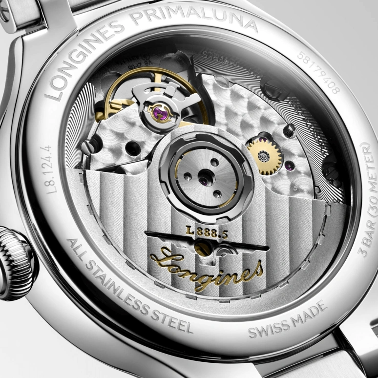 Longines,PrimaLuna 34mm,34mm,Stainless Steel,White,Automatic,Day,64hours,L8,L8.124.4.87.6