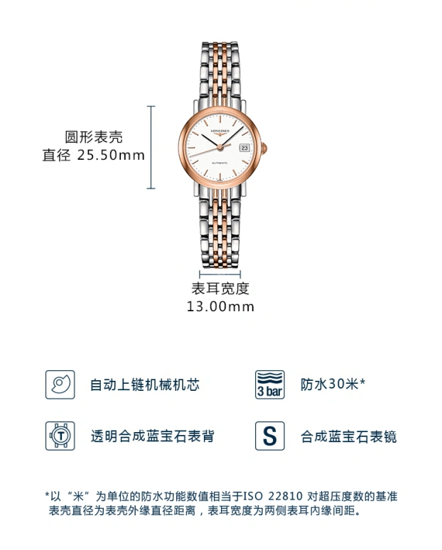 Longines,Elegant 25.50mm,25.50mm,Stainless Steel,White,Automatic,Date,40hours,L4,L4.309.5.12.7