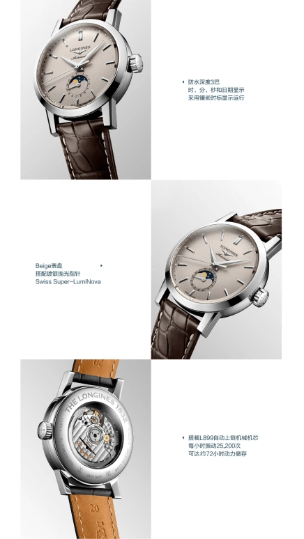 Longines,1832 40mm,40mm,Stainless Steel,Beige,Automatic,Moonphase,Date,L4,L4.826.4.92.2