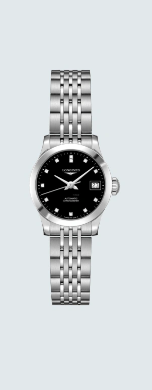 Longines,Record 26mm,26mm,Stainless Steel,Black,Automatic,Date,40hours,L2,L2.320.4.57.6