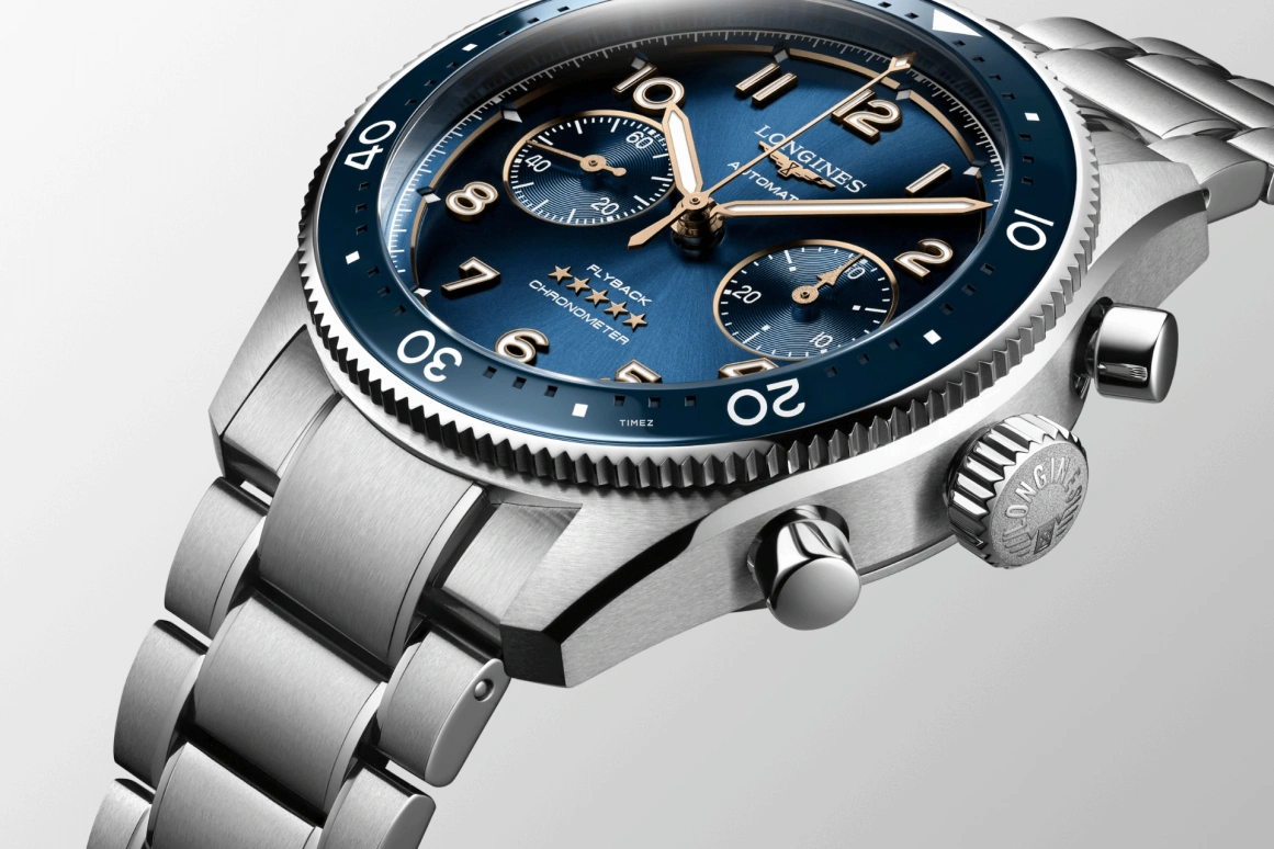 Longines,Spirit 42mm,42mm,Stainless Steel,Blue,Automatic,Chronograph,Flyback,L3,L3.821.4.93.6