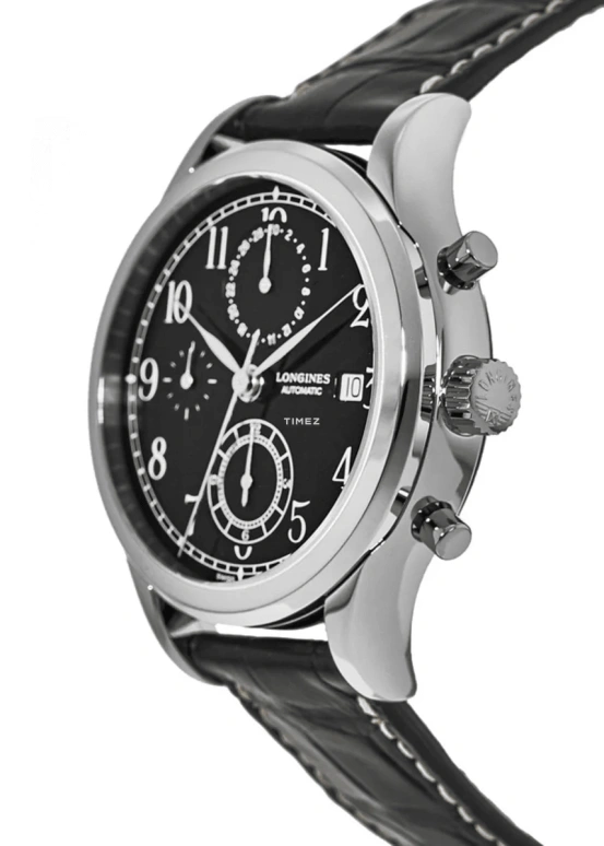 Longines,Heritage Classic 41mm,41mm,Stainless Steel,Black,Automatic,Chronograph,Day,L2,L2.815.4.53.0
