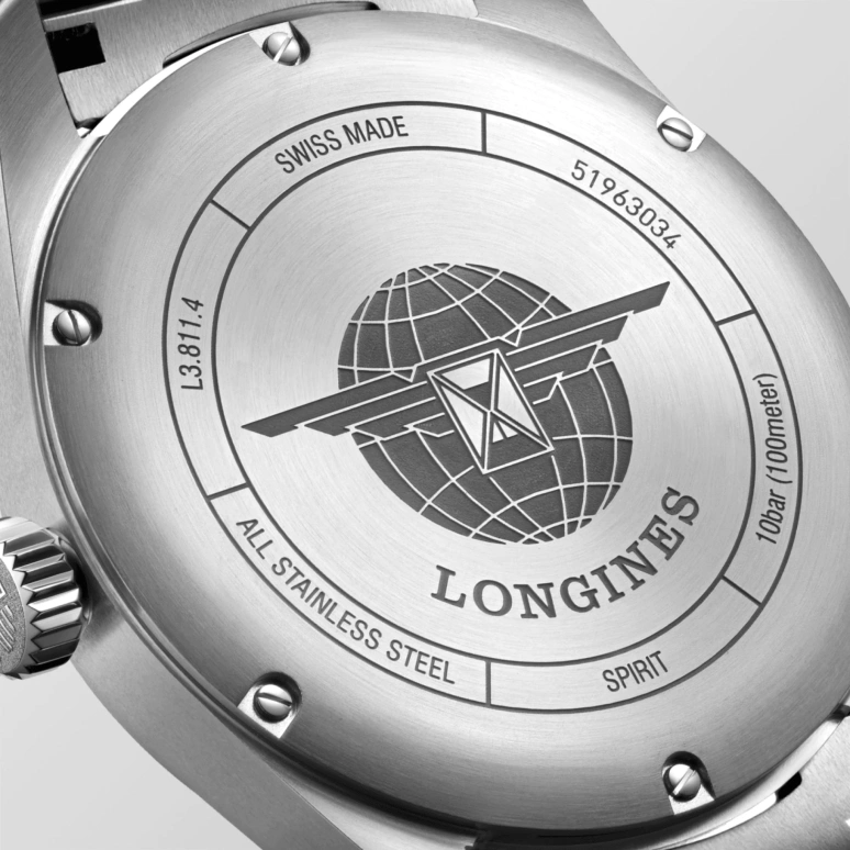Longines,Spirit 42mm,42mm,Stainless Steel,Blue,Automatic,Date,64hours,L3,L3.811.4.93.6
