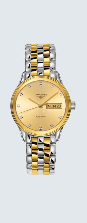 Longines,Flagship 35.60mm,35.60mm,Stainless Steel,Champagne,Automatic,Date,Day,L4,L4.799.3.37.7